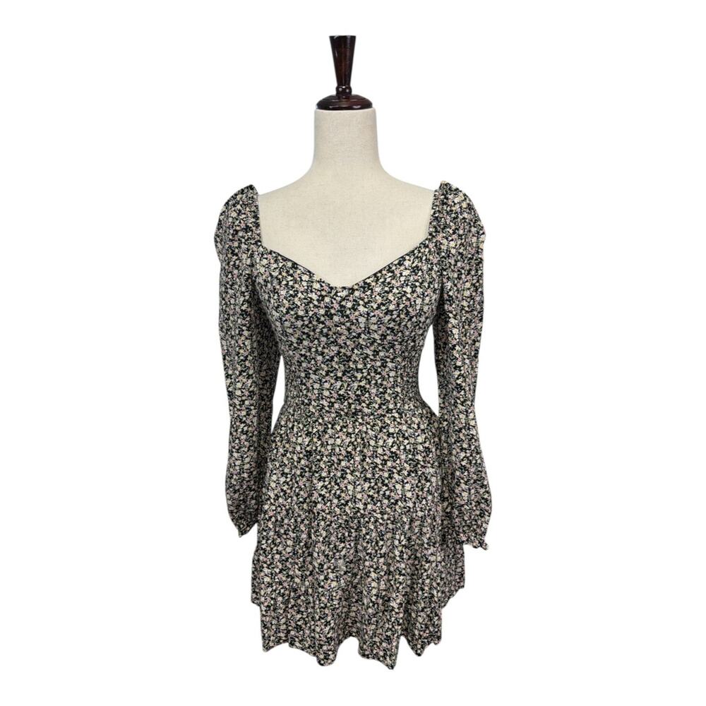 So-clothing Womens Floral Smocked Mini Dress Size M Puff Long Sleeve